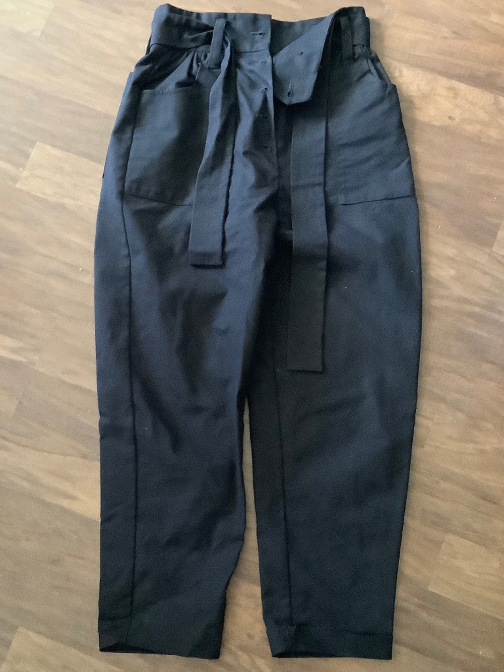 Make black high-waisted barrel pants